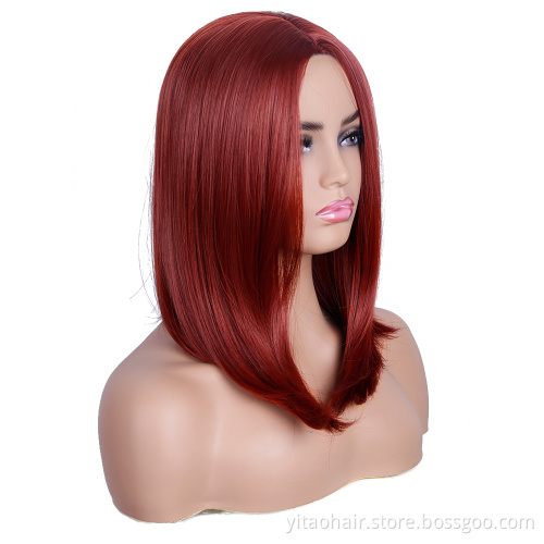 Auburn Bob Wigs for Women Natural Looking Short Straight Synthetic Wig Back Color Cosplay Party Halloween Daily Wig